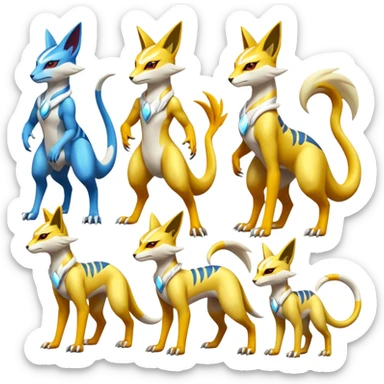 Latias-Vernid-Lombax-Koraidon-Renamon-Zeraora-Bastet-Fakémon-fusion-creature, full body sticker