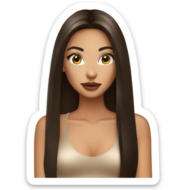 tan fashion girl dark brown long straight hair putting lipgloss on sticker