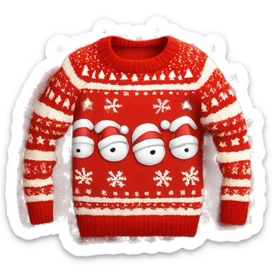Red christmas sweater with “thing 5” written on it with white letters sticker