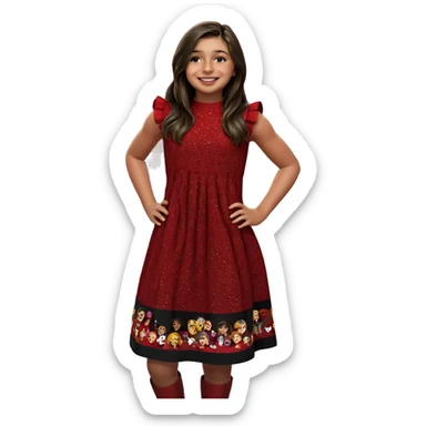 smiling girl in red dress sticker