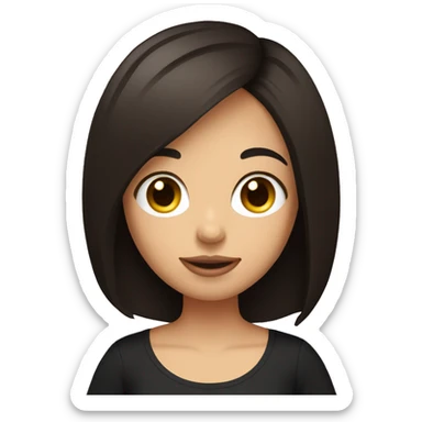 Girl with dark brown bob haircut and fair skin and black t-shirt holding a potato  sticker