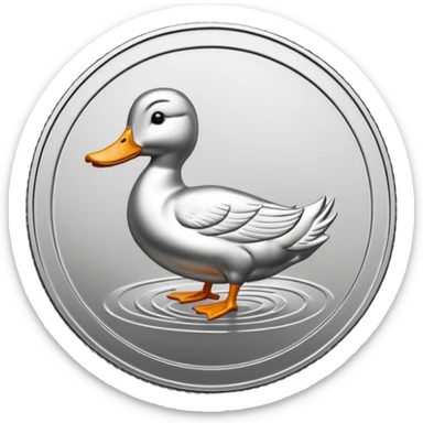 silver coin with a duck on it, the entire coin and duck are silver sticker