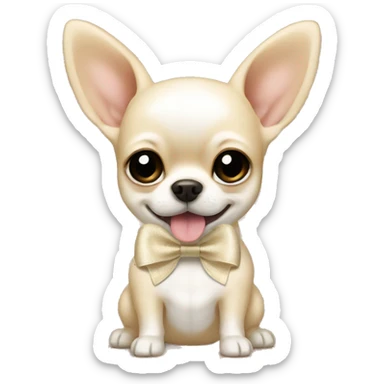 cream chihuahua with ivory bow sticker