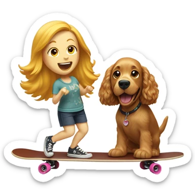 blonde woman and ginger show cocker on a skateboard singing sticker
