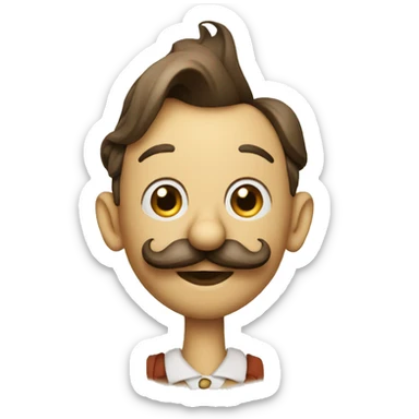 Pinocchio puppet with a long nose and mustache sticker