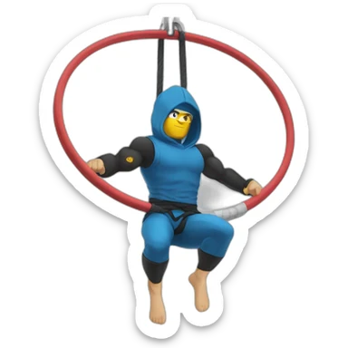 Ninja Warrior athlete, hanging from rings sticker