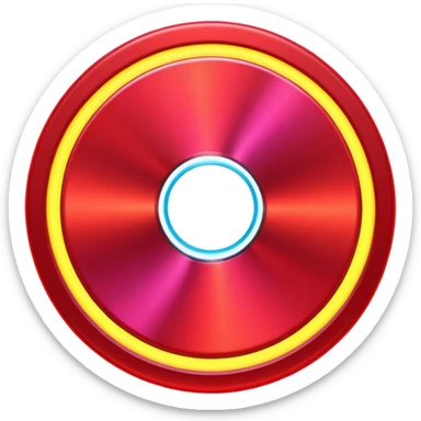 A minimalist CD disc with abstract pattern, neon glowing effect, red color sticker