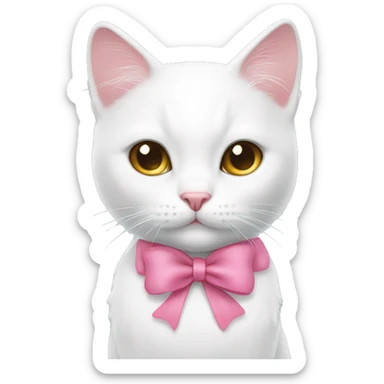 White cat with pink bow  sticker