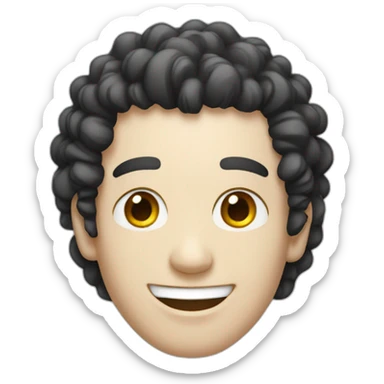 white happy face with curly black hair man sticker