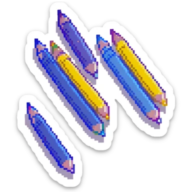 Eleven blue crayons arranged in various positions sticker