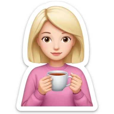 woman whith a pink sweat who is cold whith a cup of tea sticker