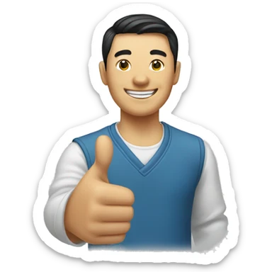 Smiling Chinese man shows thumbs up sticker