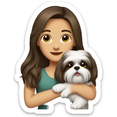 Brunette girl long hair, hugging her Shih tzu sticker