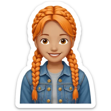 orange braids hair girl, tan skin, wear jean jacket sticker