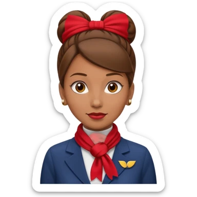  flight attendant, Light Brown skin, brown hair in single bun, neck scarf sticker