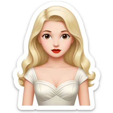 Beautiful woman in 1950’s woman fashion look, white dress, long hair sticker