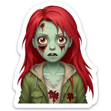 i want a pretty zombie girl emoji with red long hair with a white png sticker