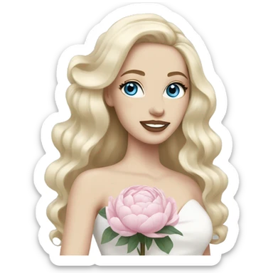 White bride with long light blonde hair and blue eyes with light pink peonies in hair white skin  sticker