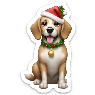 Dog besides a Christmas tree sticker