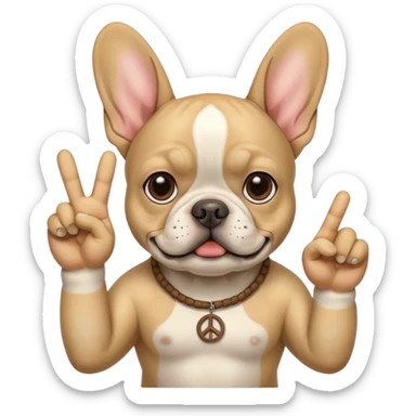 French bulldog sand color giving a peace sign sticker