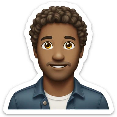 male, long curly brown hair, brown glass stubble sticker