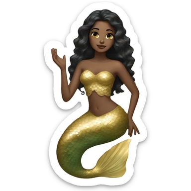 Ethereal gold mermaid with olive toned skin and black hair  sticker