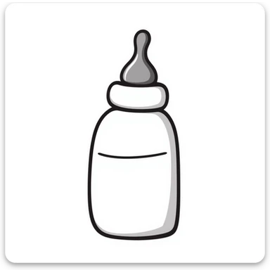 a baby bottle with a cap and nipple, pastel colors dd9fb0, ffc6d3, a3bfc9, c4bee2, f1b091, detailed hand-drawn doodle style sticker