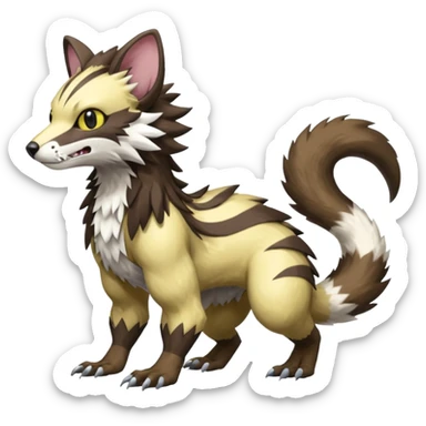 Trico-Sergal-Furret-Wolverine-Vernid-fusion-Fakemon-animal-hybrid-creature, full body sticker