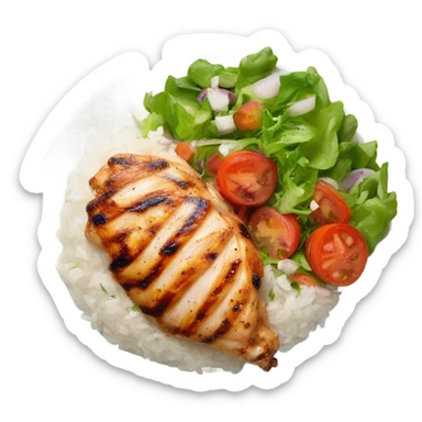 Grilled chicken, rice, salad, on a plate sticker