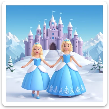 girls in a  snow princess dress, snow castle background sticker