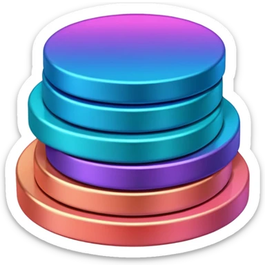 Stack of coins in gradient of turquoise, blue, pink, purple, and coral color withut letters sticker