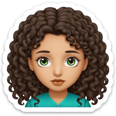 Girl with olive skin, teal eyes, and dark brown loose curly long hair sticker