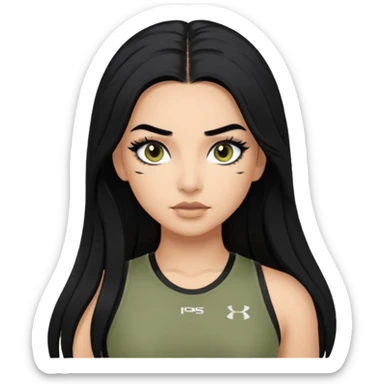 baddie, long hair, cute athletic clothes, very long lashes sticker
