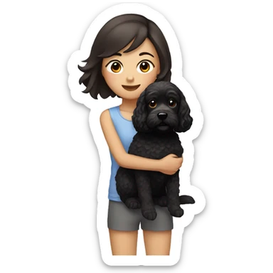 brunette asian girl with a black cockapoo sticker