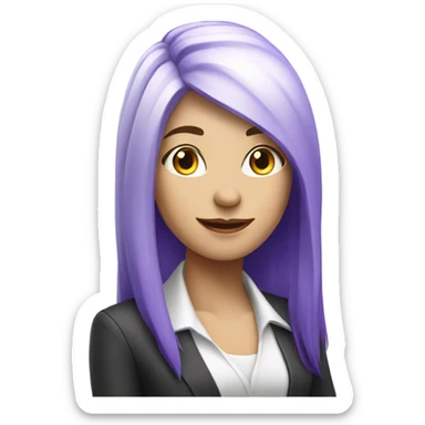 A female Realtor with long straight purple and white hair w sticker