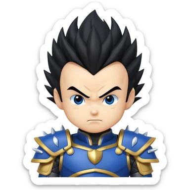 Chibi Vegeta, oversized head, spiky hair, blue and white armor, cute expression sticker