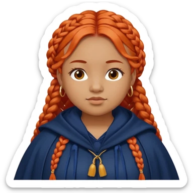 red orange braids hair girl, tan skin, fat, wear navy cloak sticker