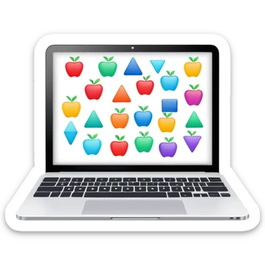 laptop with a digital whiteboard and colorful shapes, in the style of Miro, apple style emoji sticker