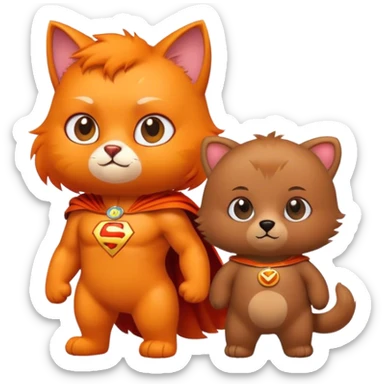 à super hero cat and his little cute bear girlfriend  sticker