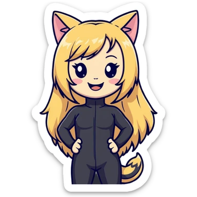 petite blonde catgirl long hair giggling catsuit sticker