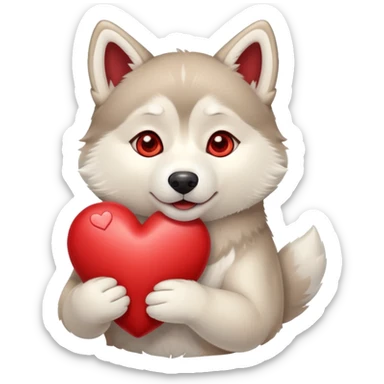 Beige husky holding a heart  sticker