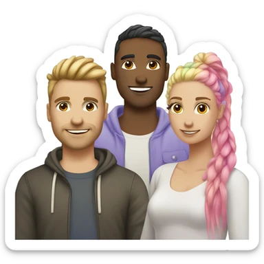 Polyamorous three person couple. Two girls one man. Rainbow hair. Unicorn. Ombre blonde sticker