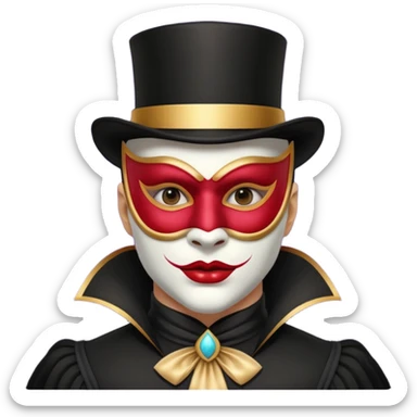 masked circus acrobat portrait, head and shoulders only, elegant carnival mask, dark outfit collar, dramatic expression, 3D cartoon, mobile game icon style, clean background, no text, no watermark
 
 sticker