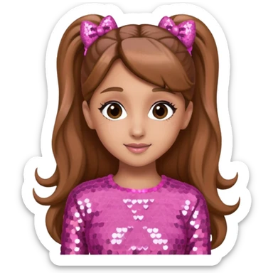 Ariana Grande with long light brown hair, pink sequin outfit sticker