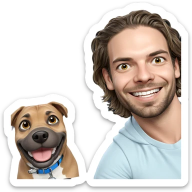 smiling boy with dog sticker
