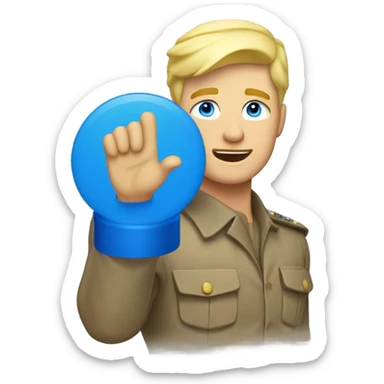 blonde man with blue eyes saluting sticker