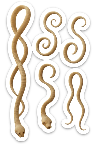 CINQUE PARASSITI COME LA TENIA FLUTTUANO IN ARIA, iperrealistico 4k sticker