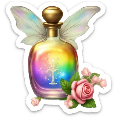 Rainbow magic fairy sparkling old Antique oil perfume bottle with herbal and rose flowers sticker
