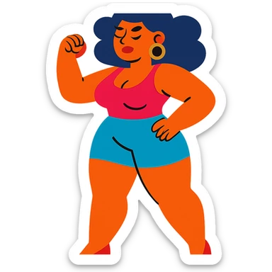 stylized cartoon woman with a curvy figure, confident pose, vibrant colors sticker