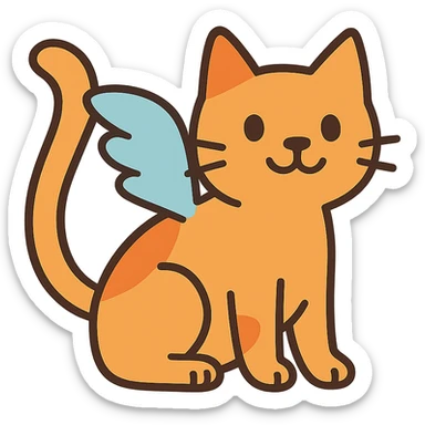 flat toon style cat with wings sticker